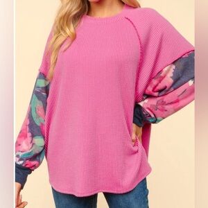 Corded Floral Sleeve Flowy Top